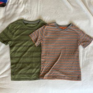 Set of 2- Striped Kids T-Shirts - Green and Gray/Orange
